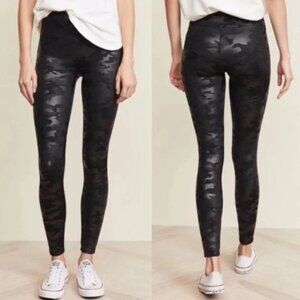 Spanx Faux Leather Black Camo Leggings